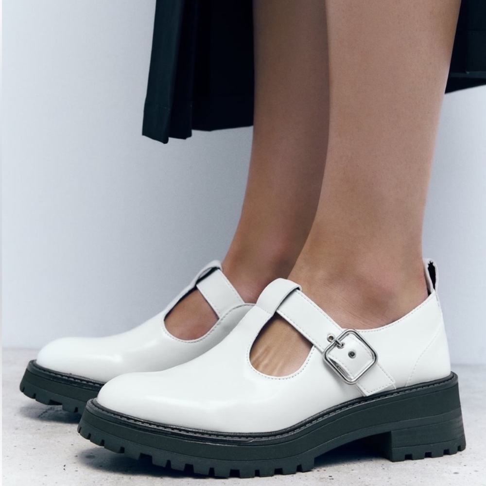 Zara flat lug sole shoes with T-strap White - worn once! Great condition